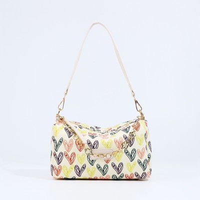 Сумка молодёжная на молнии, с принтом, 24×11×13 см, бежевая