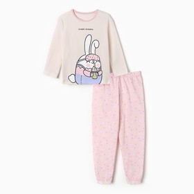 Пижама для девочек (джемпер, брюки), цвет бледно-розовый/горошек, рост 98 см