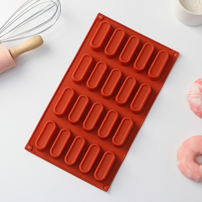 Форма силиконовая для выпечки Доляна «Сладости.Эклер», 29×17×2 см (5,8×2,3×2 см), 20 ячеек, цвет шоколадный