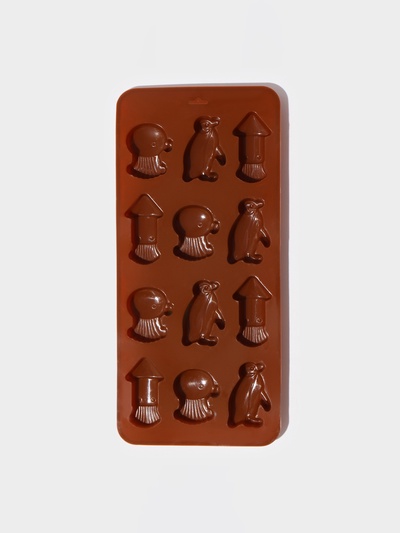 Форма для шоколада Доляна «Пингвины», силикон, 21.5×10×1.5 см, 12 ячеек, коричневая