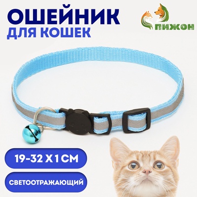 Ошейник кошачий светоотражающий, 19-32×1 см, голубой
