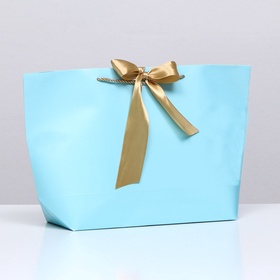 Пакет подарочный с лентой 30?27.5?12 см «Голубой» (комплект 12 шт)