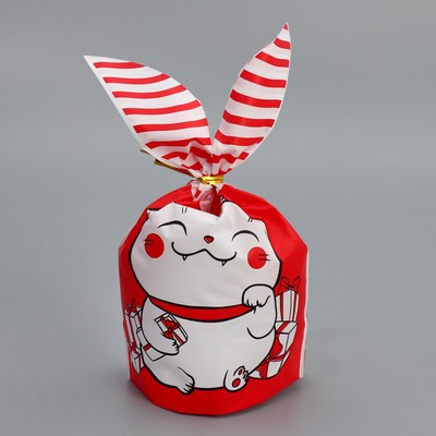 Мешок подарочный с ушками «Новогодний котик», 12 × 11.5 см