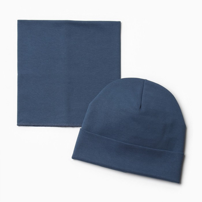 Комплект детский (шапка, снуд) для мальчика, цвет джинс, размер 50-52