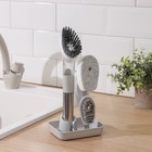 Набор для чистки посуды Raccoon «Практик», ручка-дозатор, 4 щётки, держатель-стойка, цвет серый - фото 3787788