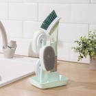 Набор для чистки посуды Raccoon «Практик», ручка-дозатор, 4 щётки, держатель-стойка, цвет зелёный - Фото 2