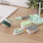 Набор для чистки посуды Raccoon «Практик», ручка-дозатор, 4 щётки, держатель-стойка, цвет зелёный - Фото 3