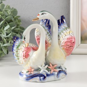 Сувенир керамика "Лебеди в заводи с цветами" цветные
