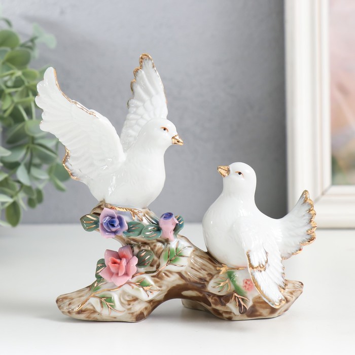 Фигурка керамика «Голуби на цветочной ветке», 12 см - Фото 1