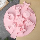 Форма для выпечки Доляна «Новый год», силикон, 23×23×2,3 см, 7 ячеек, цвет розовый - Фото 2