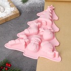 Форма для выпечки Доляна «Новогоднее настроение», силикон, 23×19×2,5 см, 6 ячеек, цвет розовый - фото 319831571