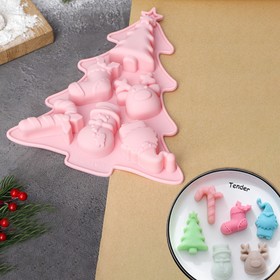 Форма силиконовая для выпечки Доляна «Новогоднее настроение», 23×19×2,5 см, 6 ячеек, цвет розовый