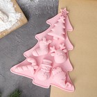 Форма для выпечки Доляна «Новогоднее настроение», силикон, 23×19×2,5 см, 6 ячеек, цвет розовый - Фото 2