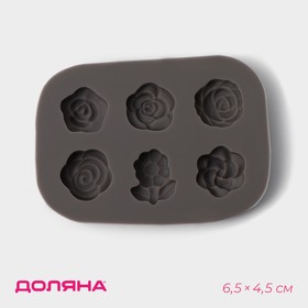 Силиконовый молд Доляна «Розочки», 6,5×4,5×0,9 см, цвет серый