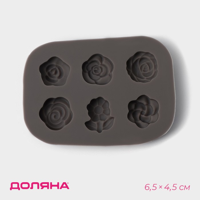 Молд Доляна «Розочки», силикон, 6,5×4,5×0,9 см, цвет серый - Фото 1
