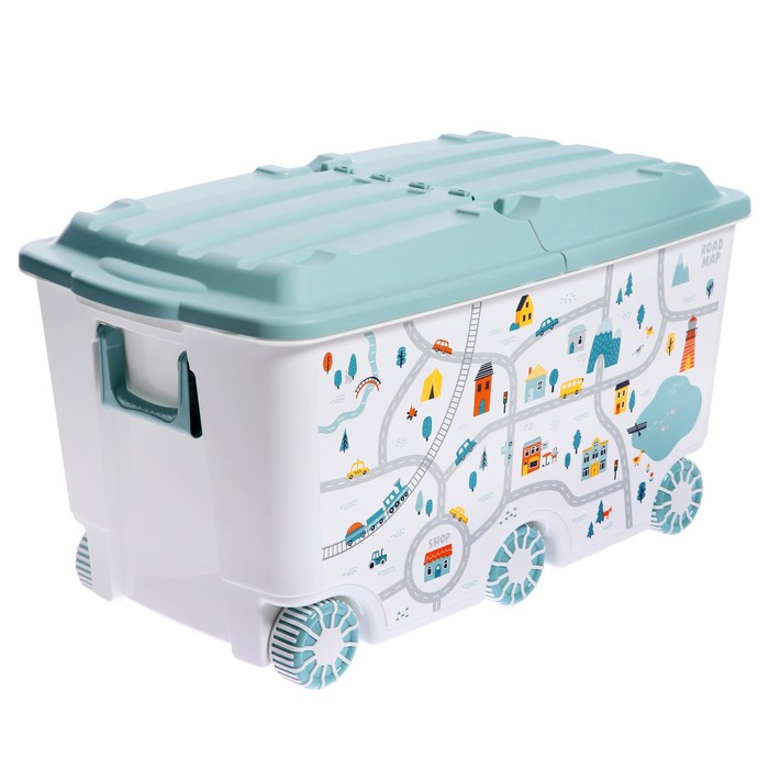 Ящик для игрушек на колесах «Путешествие», с декором, 685 × 395 × 385 мм, цвет светло-голубой - Фото 1