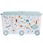 Ящик для игрушек на колесах «Путешествие», с декором, 685 × 395 × 385 мм, цвет светло-голубой - фото 3904391