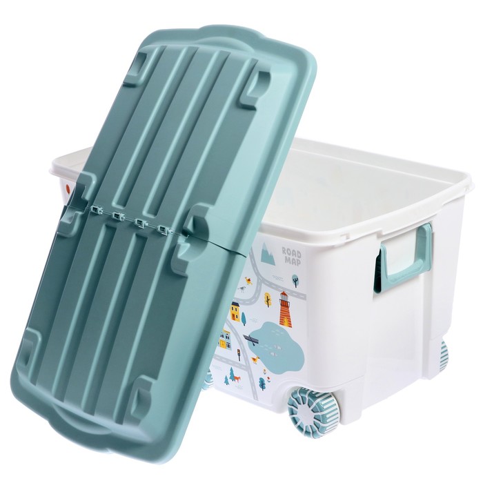 Ящик для игрушек на колесах «Путешествие», с декором, 685 × 395 × 385 мм, цвет светло-голубой