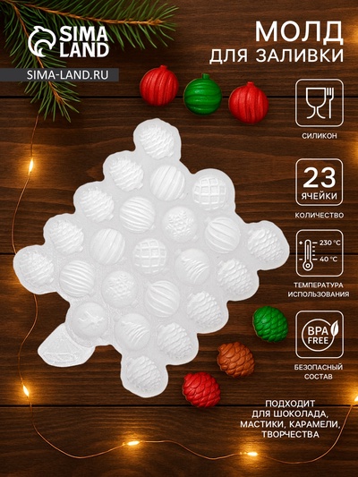 Молд для заливки новогодний «Мини-шарики», силикон, 23 ячейки, 1.7-2 см, толщина 8 мм, прозрачный