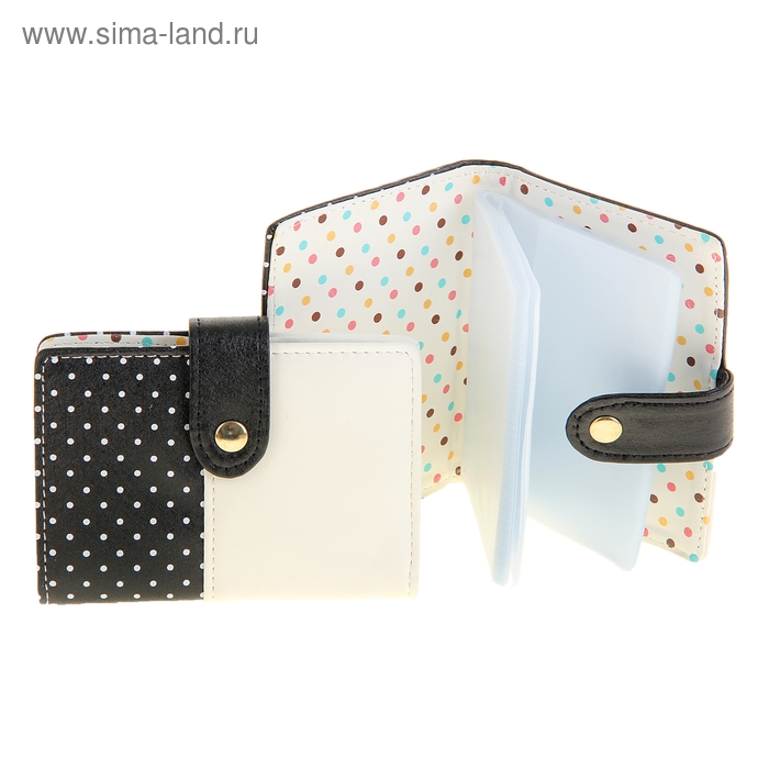 Визитница "Совушка", 24 холдера, двойная кнопка, бело-черный - Фото 1