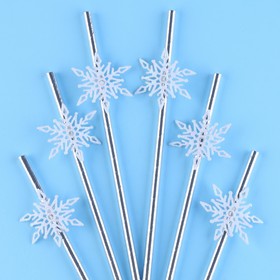 Трубочки для коктейля «Снежинки», уголки, в наборе 6 штук, серебро