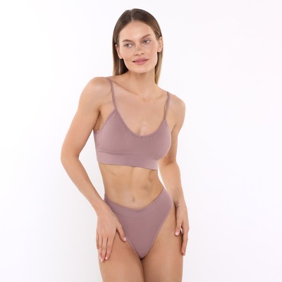 Комплект нижнего белья женский (топ, стринги) White Cotton, коричневый, размер 42-46