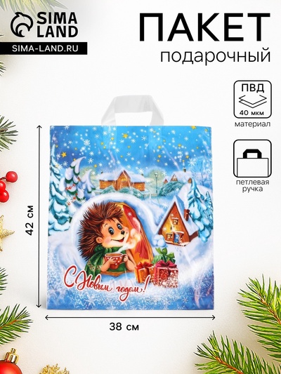 Пакет подарочный новогодний «Морозное утро», полиэтиленовый с петлевой ручкой, 38×42 см