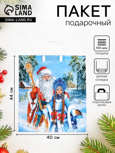 Пакет новогодний «Волшебная встреча», полиэтиленовый с пластиковой ручкой, 40×44 см