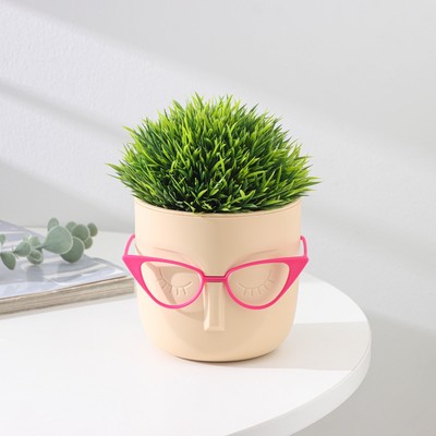 Кашпо для цветов со вставкой «Мари», 650 мл, d=11.5 см, h=10.5 см, бежевое