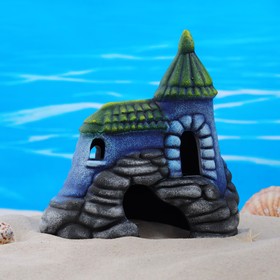 Декор для аквариума "Замок с черепицей ", керамический, 15 x 10,5 x 16 см, синий