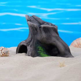 Декор для аквариума "Пенек с мхом", керамический, 13 x 10 x 8,5 см, серый