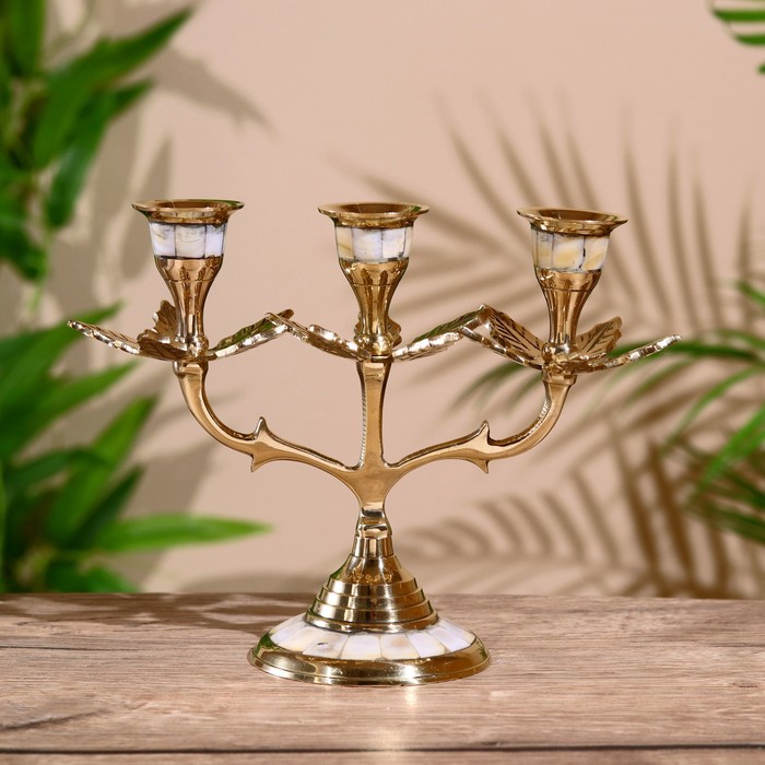 Подсвечник «Трио», 15 см, латунь, перламутр - Фото 1