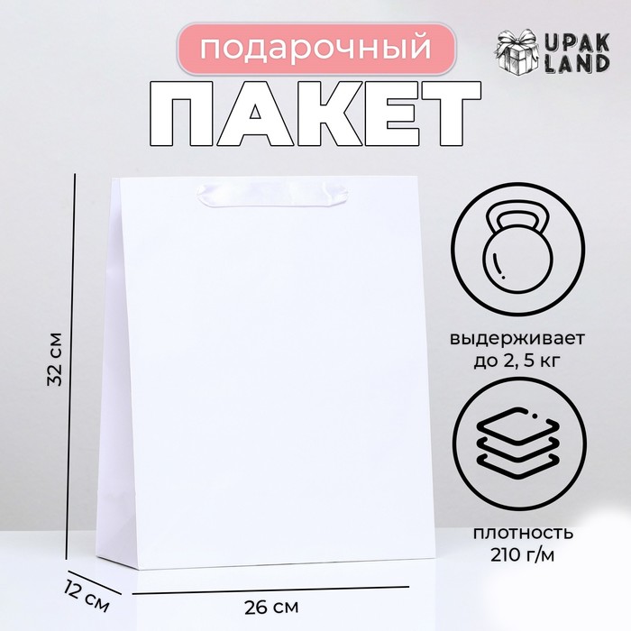 Пакет подарочный ламинированный «Белый», 26×32×12 см - Фото 1