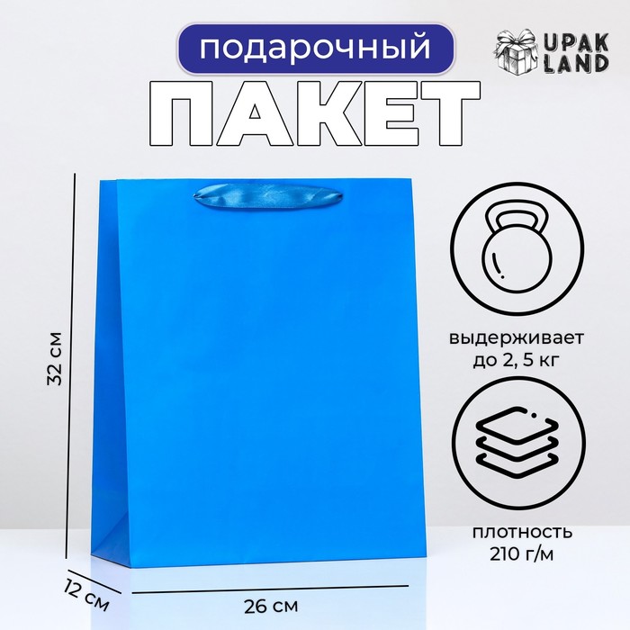 Пакет подарочный ламинированный «Синий», 26×32×12 см - Фото 1