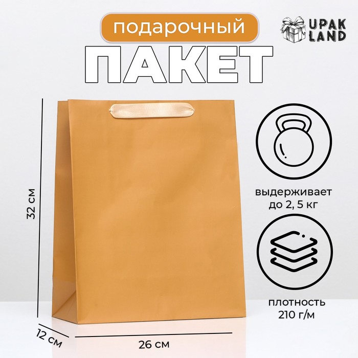 Пакет подарочный ламинированный «Коричневый», 26×32×12 см - Фото 1