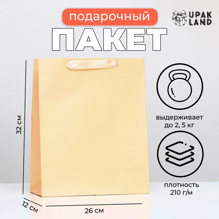 Пакет подарочный ламинированный «Бежевый», 26×32×12 см - Фото 1