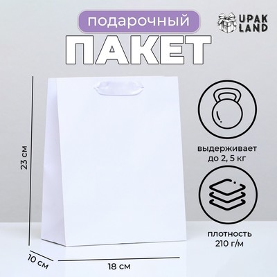 Пакет подарочный ламинированный «Белый», 18×23×10 см