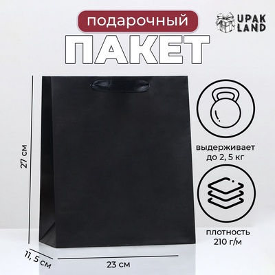 Пакет подарочный ламинированный «Чёрный», 23×27×11.5 см