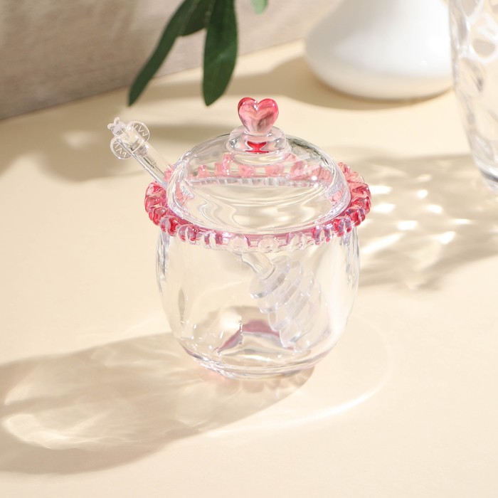 Баночка стеклянная для мёда и варенья c ложкой «Розе», 240 мл, 9,5×12 см - Фото 1