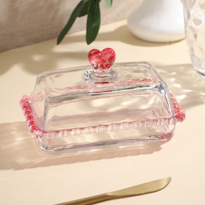 Маслёнка стеклянная «Розе», 17×10,5 см
