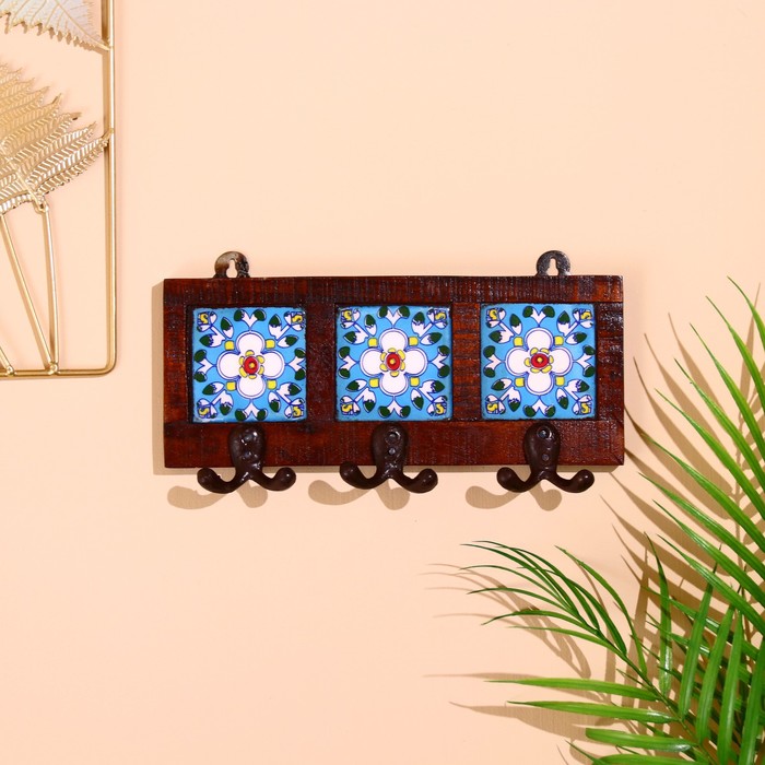 Вешалка "Цветы" дерево, 17*4*12см, 3 крючка  микс - Фото 1