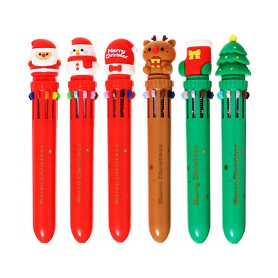 Ручка шариковая автоматическая 10-ти цветная, стержень 0,7 мм, "Новый год", МИКС
