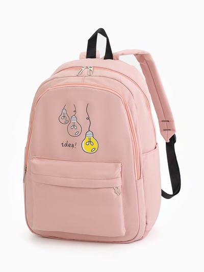 Рюкзак школьный на молнии, с карманами, с принтом, размер 30×15×43 см, нежно-розовый