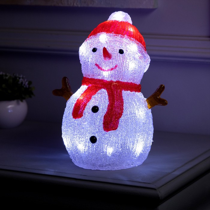 Светодиодная фигура «Снеговик» 15 × 16 × 10 см, акрил, 20 LED, батарейки АА × 3, свечение белое - фото 1907793715