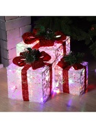 Светодиодная фигура «Цветные подарки» 15, 20, 25 см, текстиль, металл, 220 В, свечение мульти 9609091