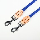 Поводок 8 мм со своркой на 2 собак, 73 + 2х57 см, полиэстер и натуральная кожа, синий - фото 22429503