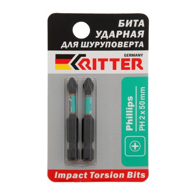 Бита Ritter Impact PS20112057, Torsion, намагниченная, сталь S2, PH2 х 50 мм, по 2 шт.
