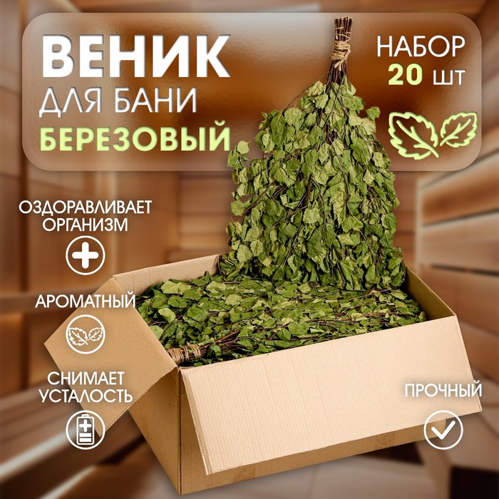 Веник для бани берёзовый "Богатырский" (набор 20 шт) - Фото 1
