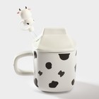 Кружка керамическая с крышкой и трубочкой Milk, 350 мл, цвет белый и чёрный - Фото 3