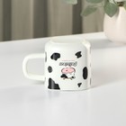Кружка керамическая с крышкой и трубочкой Milk, 350 мл, цвет белый и чёрный - Фото 5
